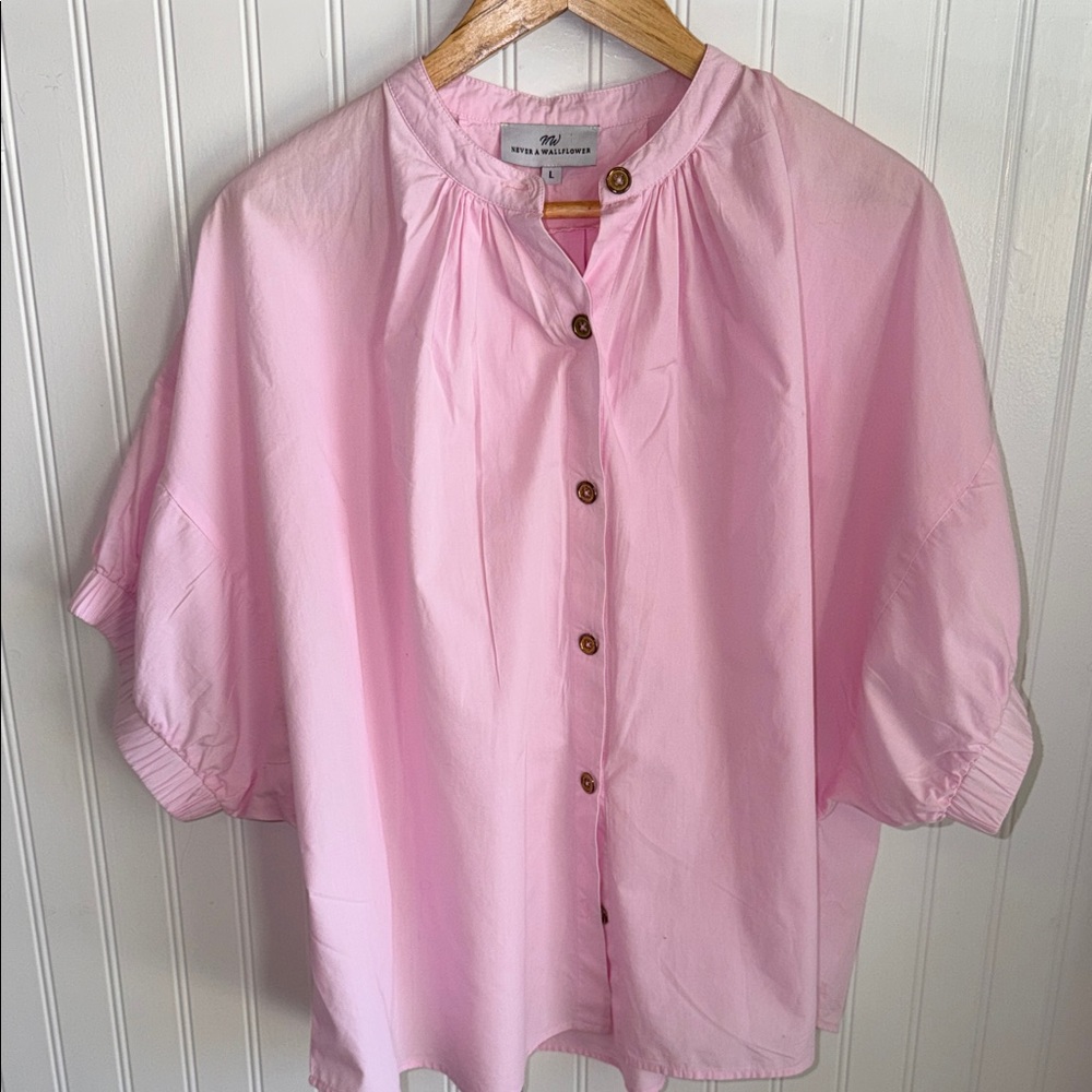 NEVER A WALLFLOWER Pink Button-Up Blouse